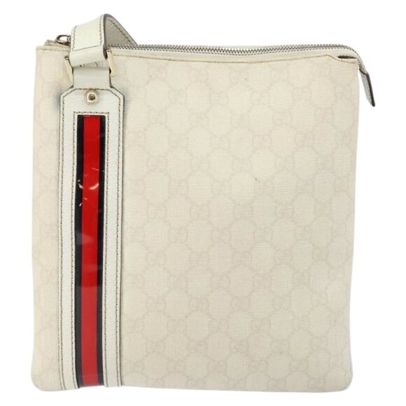 GUCCI GG Canvas Sherry Line Shoulder Bag PVC White Red Navy 153244 Auth ep11420 - Picture 3 of 16